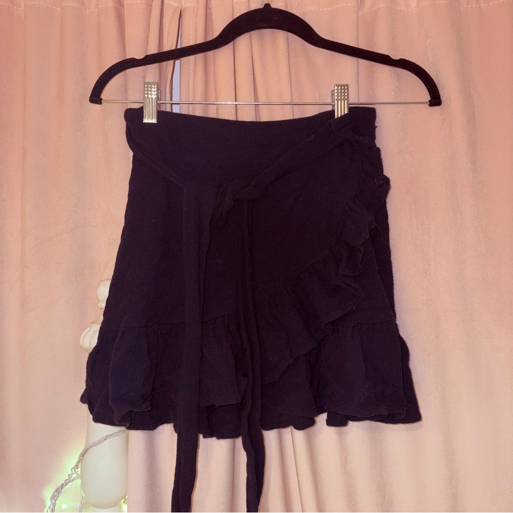 Zara Black Ruffle Tie-Waist Mini Skirt